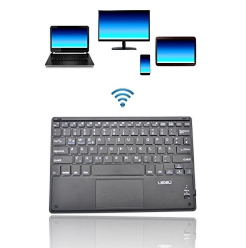 LEDELI Bluetooth Wireless Keyboard mit Schutzhülle Case Cover Tasche Hülle Etui für TrekStor für TrekStor SurfTab wintron 10.1 DE-Layout