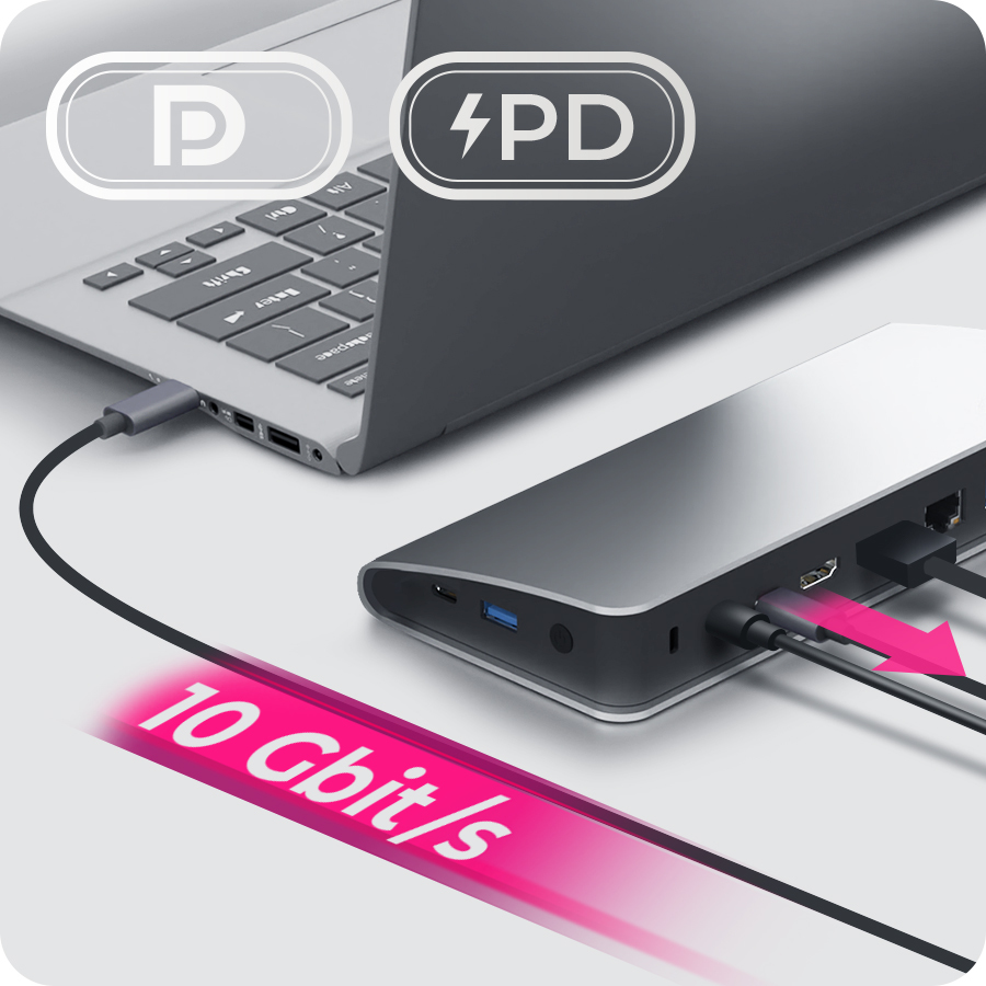 ICY BOX IB-DK2408-C Dockingstation USB Type-C, USB 3.2 Gen 1, HDMI & DisplayPort 4K@60, Gigabit LAN, Kartenleser, 100W PD, Schwarz/Silber, EU