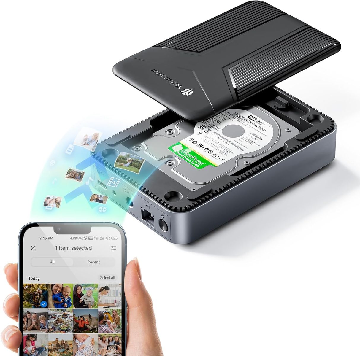 Yottamaster DM1 NAS Gehäuse 2,5 Zoll, Private Cloud, 1 GbE, USB-C 3.2 Gen1, magnetischer Deckel, ohne Festplatte