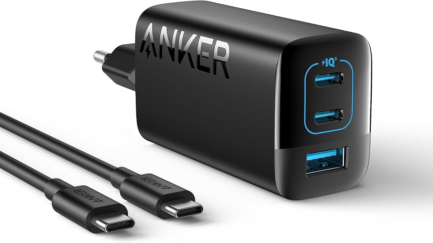 Anker B2673311 67W USB-C Ladegerät, 3‑Port (2x USB‑C + 1x USB‑A), Power Delivery & PIQ 3.0, 1,5 m USB‑C-Kabel mit E‑Marker, für iPhone/MacBook/iPad/Galaxy, EU