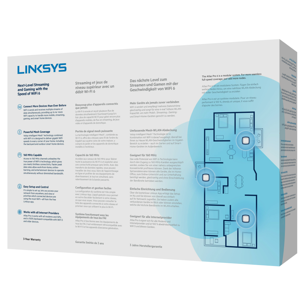 Linksys Atlas Pro 6 Velop Dual-Band-Mesh-WiFi 6-System (AX5400) WLAN-Router, Repeater, Extender mit bis zu 500 m² Funkabdeckung, 4-mal schneller, für mehr als 60 Geräte – 2er-Pack, Weiß AX5400 | Dual-Band 2 Pack | 2-3 Bedrooms