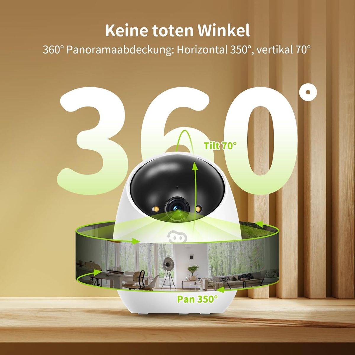 Beans View BV-D210 (2WL) Innen-Sicherheitskamera, 1080P Full HD, 360° PTZ, Farb-Nachtsicht, Personen- & Tiererkennung, 2.4 GHz WLAN, MicroSD bis 512GB, kabelgebunden, EU